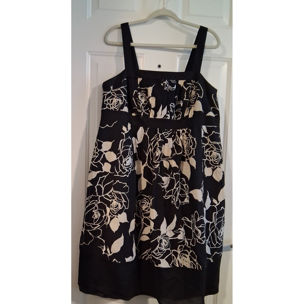 Liz Claiborne Black White Floral Sleeveless Y2K Square-Neck 16W Boh